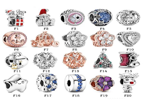 

new 925 sterling silver fit pandora charms bracelets mouse deer christmas tree flower blue stars crown love for european women wed8840650, Golden;silver