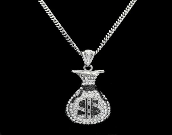

hip hop gold silver cash money bag pendant for men women bling crystal dollar charm necklace with cuban chain jewelry8094147