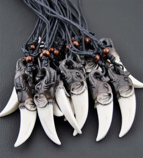

whole 12pcs imitation yak bone tibet lucky elephant tooth charms pendant wood beads adjustable necklace gift mn18328718110231, Silver