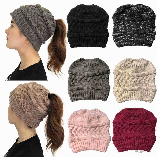 

caps thick warm winter beanie hat ponytail beanie hat trendy warm chunky soft stretch cable knit beanie skully cap for women r230627, Blue;gray