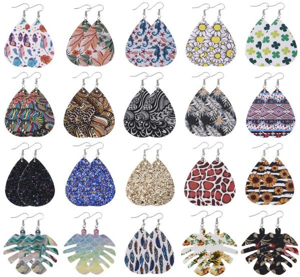 

20 pairs faux leather teardrop earrings set lightweight dangle drop tortoise palm leaf petal earring handmade antique bohemian sta4740006, Silver