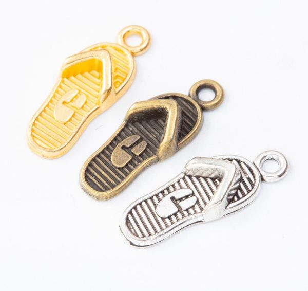 

120pcs 218mm silver color gold flipflop slipper shoes charms bronze pendant for necklace bracelet earring diy jewelry making3756208, Bronze;silver