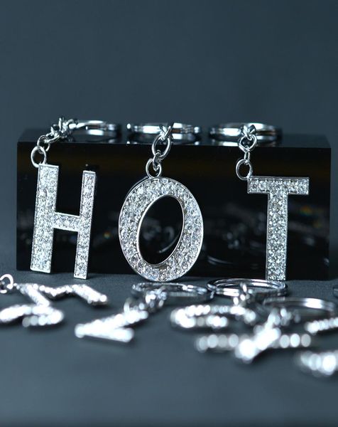 

26 az crystal english initial key rings keychain letter charm holders handbag pendant fashion jewelry gift will and sandy7207652, Slivery;golden