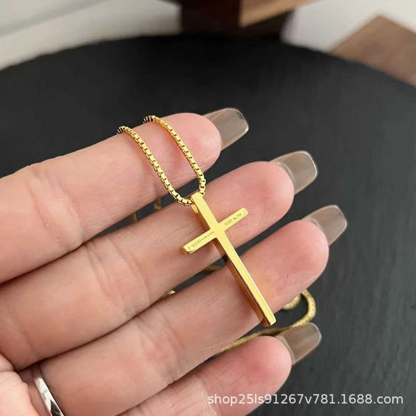 

high edition sterling silver gold cross simple fashion men's and women's trendy couple necklace