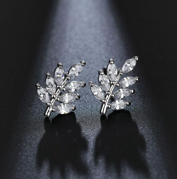 

new leaf shaped stud earrings with marquise cut cz stone korean fashion style earing jewelery gift for women3174605, Golden;silver
