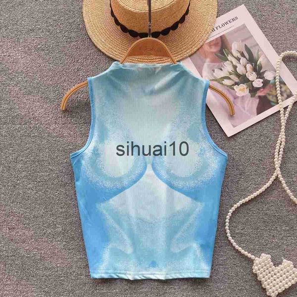 

women's t-shirt chic tie dye sleeveless tshirt casual slim crop korean fashion basic t shirt summer women streetwear y2k clothing j2306, White