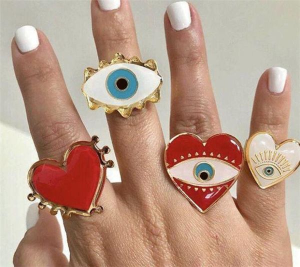 

new adjustable gold red heart evil eye fashion rings for women female popular cute evil eye love heart gold ring t4716633876, Silver