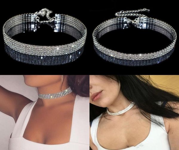 

new pattern gothic chokers stretchable crystal choker necklaces charms rhinestone neckless chocker for women wedding jewelry acces2296061, Silver