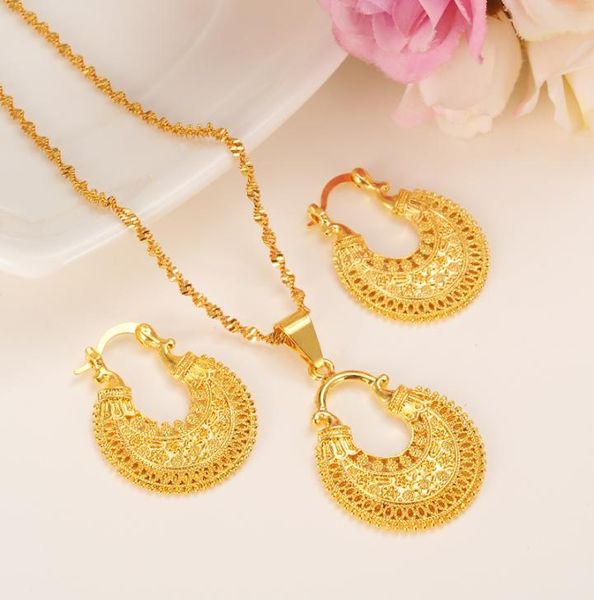 

gold ethiopian jewelry set pendant necklace earring fashion dubai design gold nigeria women girls wedding bridal set charms gift8651662, Black