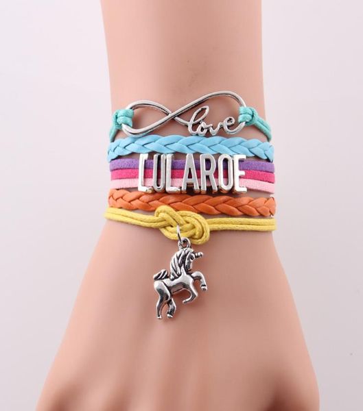 

30pcslot lularoe infinity love unicorn charm woven bracelet europe america style bangle handmade leather braided bracele4795238, Black