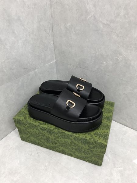 

slippers sandals designer men and women luxury thick-soled wedge slippers summer fashion all-match beach outdoor pink sandals, Black