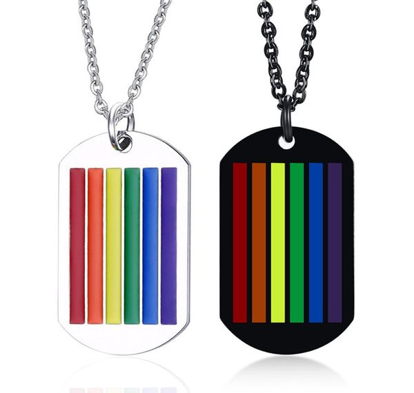 

gay pride necklace rainbow stripe dog tag pendant necklace in stainless steel9985926, Silver