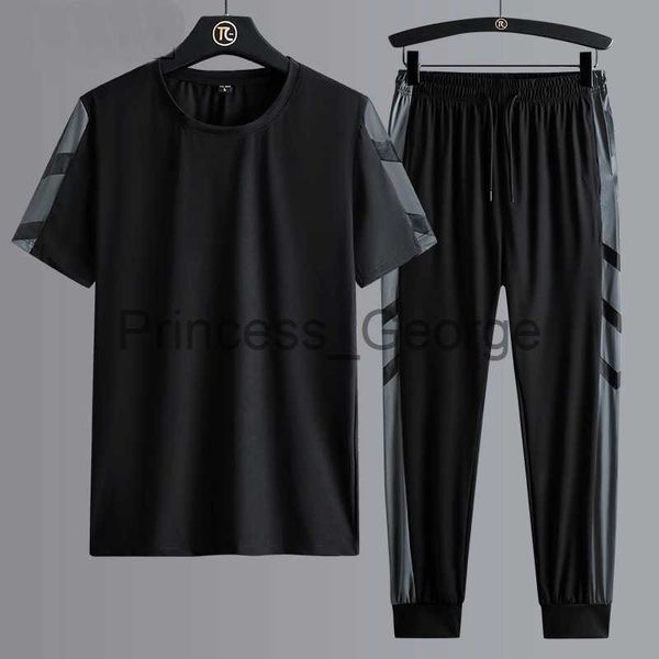 

men's tracksuits oversize men tshirt suit 2pcs summer sportswear male casual oneck tshirt pants tracksuit hip hop clothing men plus siz, Gray