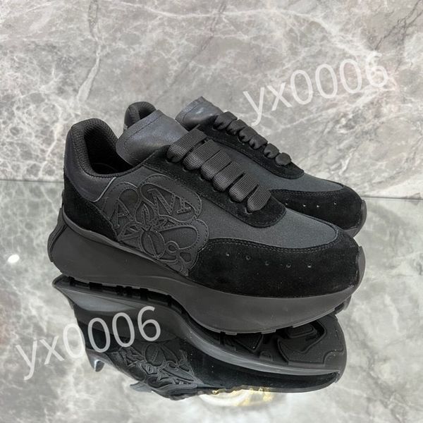 

luxury designer calfskin casual shoes reflective sneakers vintage leather trainers fashion leisure shoes platform lace-up women mens sneaker, Black
