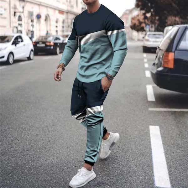 

mens tracksuits spring 2 piece set 3d print long sleeve tshirt streetwear casual two male oversized men suit 230627, Gray