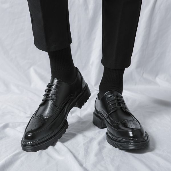 

dress shoes luxury casual leather lace up high heel black y brogues heighten retro platform oxfords for man 230628