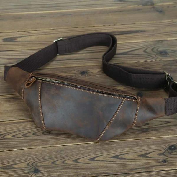 

waist bags luufan crazy horse leather men's waist bag mini travel fanny chest pack cowhide belt bag male small waist bag for phone pouc