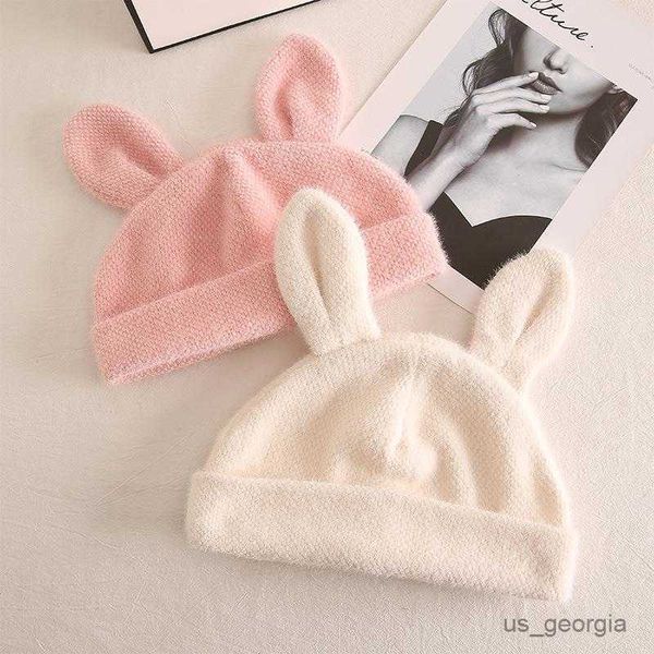 

caps ladies little milk rabbit ears knitted cute pink sweet fluffy small young girls beanie hat r230628, Blue;gray