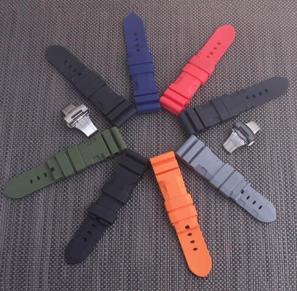 

watchband 22mm 24mm men black diving silicone rubber watch band strap stainless steel buckle for panerai luminor9681087, Black;brown