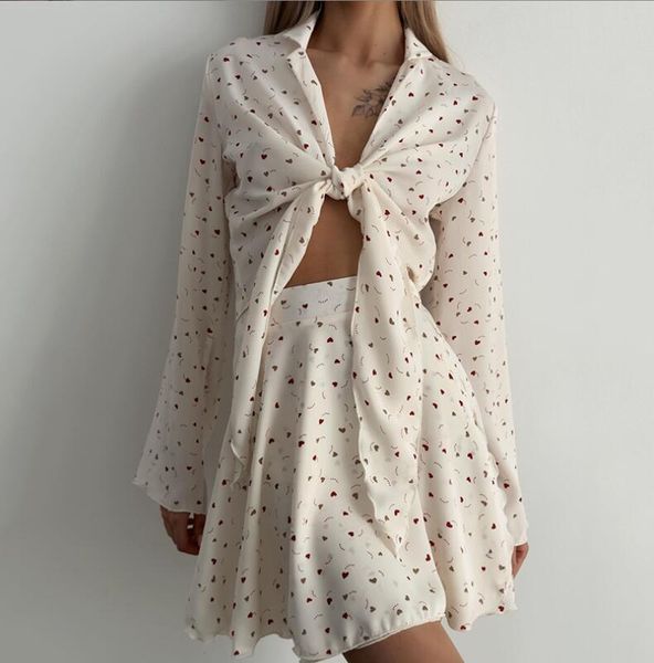 

women's suits 2023 summer new print strap shirt half skirt fashion women's two piece dress, White