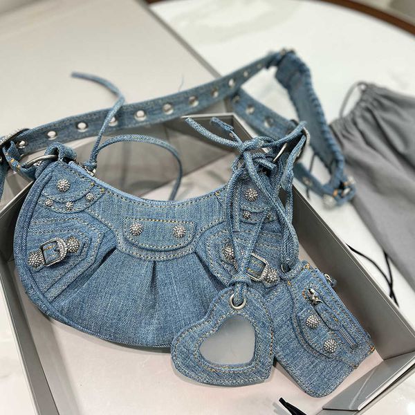 

moon bag denim 7a designer lady dumpling bags shoulder bag punk tote crossbody handbag women's le cagole genuine leather cool crescent-