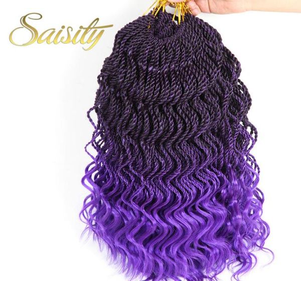 

lans 14 inch senegalese crochet hair purple ombre braiding hair wave ends synthetic new style thin crochet braids jumbo bund9749486, Black