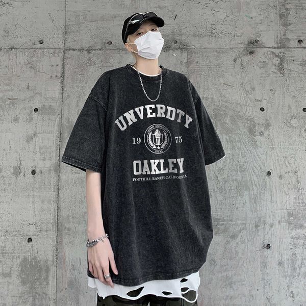 

street high letter printing short sleeve t-shirt for men 2023 new summer american style old loose fashion brand t-shirt for men stussysi 6fp, White;black