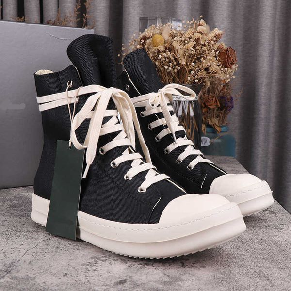 

rick casual shoes men's board shoes ro owens han edition women's high canvas sneakers, Black