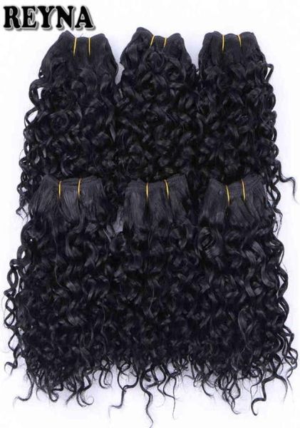 

reyna kinky curly synthetic hair extension for women high temperature fiber weave hair bundles 6 pieces 210 gram hair h2204297250666, Black