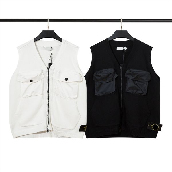 

luxury men's sweater vest designer badge button outerwear warm sleeveless outdoor jacket for cardigan m-xxl, Black;white