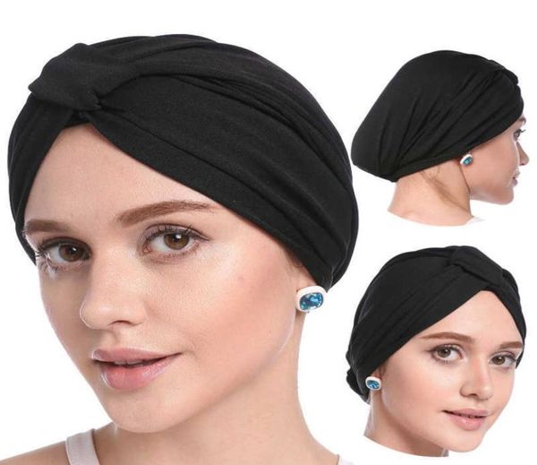 

2019 women muslim headscarf hat solid modal hijab turban caps thin summer elastic head wrap indian hats inner bonnet for lady x0803742000, Blue;gray