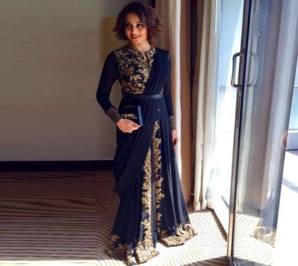 

navy blue a line chiffon muslim evening dresses long sleeve jewel neck appliques formal gowns dubai kaftan abayas arabic evening w1920316, Black;red