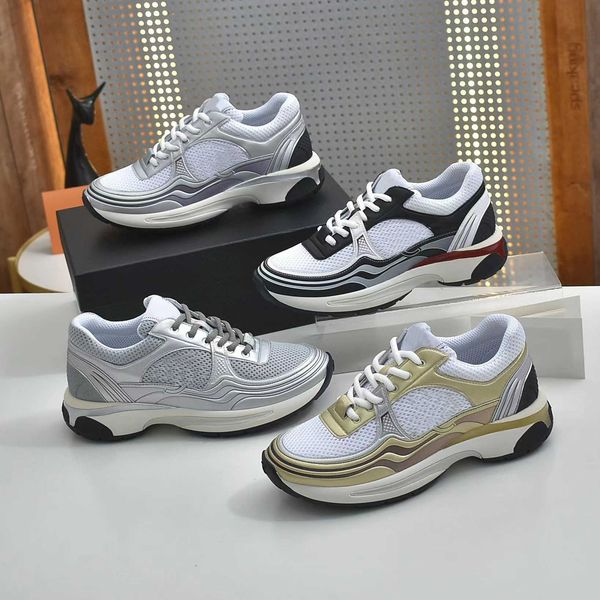 

designer sneakers men shoes vintage suede sneaker fashion women shoe gold silver platform trainers calfskin leather runner trainer, Black