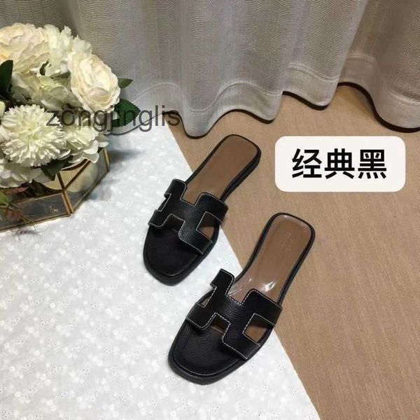 

herm women's bear higoran 2023 slipper shoes slippers sandal designer summer setting beacleather leisure fashion wear rhinestone flat b
