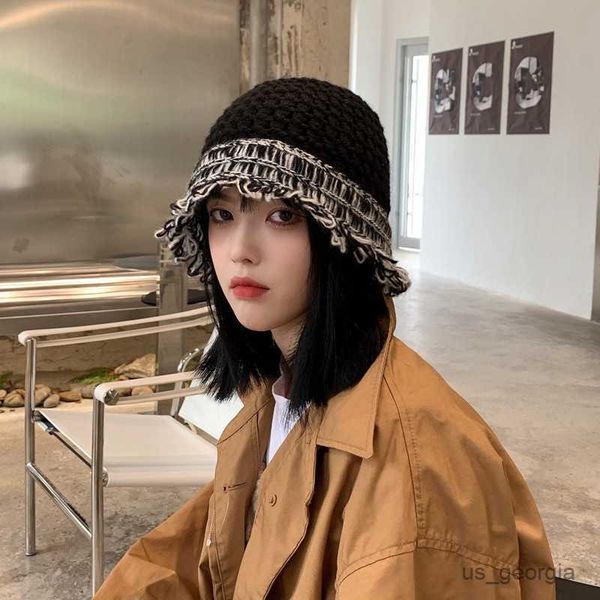 

caps handmade woolen hat women's autumn and winter warm ear protection knitted hat all-match beanie hat r230628, Blue;gray