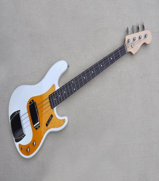 

factory custom white 4string electric bass guitarchrome hardwaresrosewood fingerboardgold pickguardoffer customized9169411