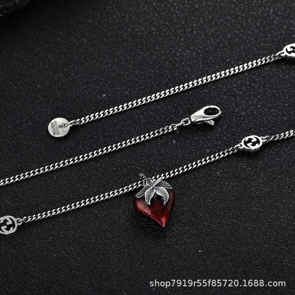 

sterling sweet strawberry double enamel silver necklace female gift
