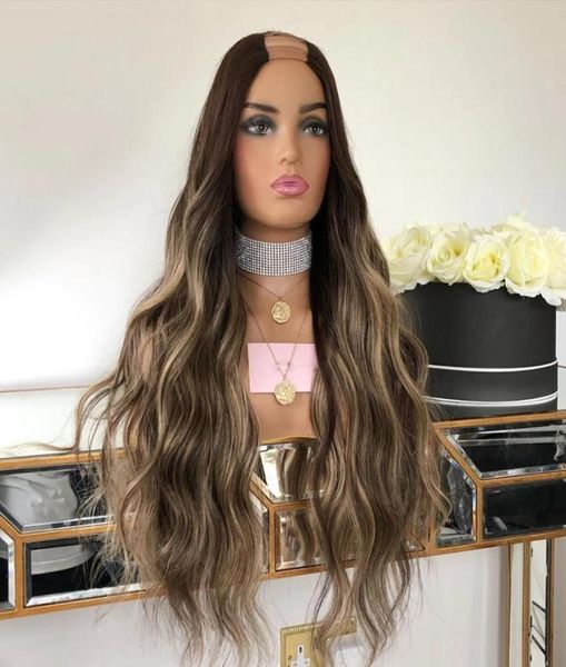 

250 density 30 inches highlight blonde human hair upart wigs for women wavy 1x4 u part machine made brazilian remy humans hairs wi8895299, Black