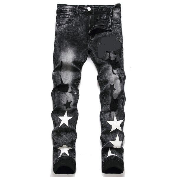 

new jeans designer jeans men mens jean hip-hop jeans high street fashion tide brand cycling motorcycle wash patch letter loose fit pants hig, Blue
