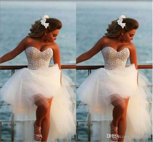 

sweetheart crystal beads wedding dresses puffy tulle skirt fashion full pearls formal pageant party gowns beach bridal gowns vesti6051079, White