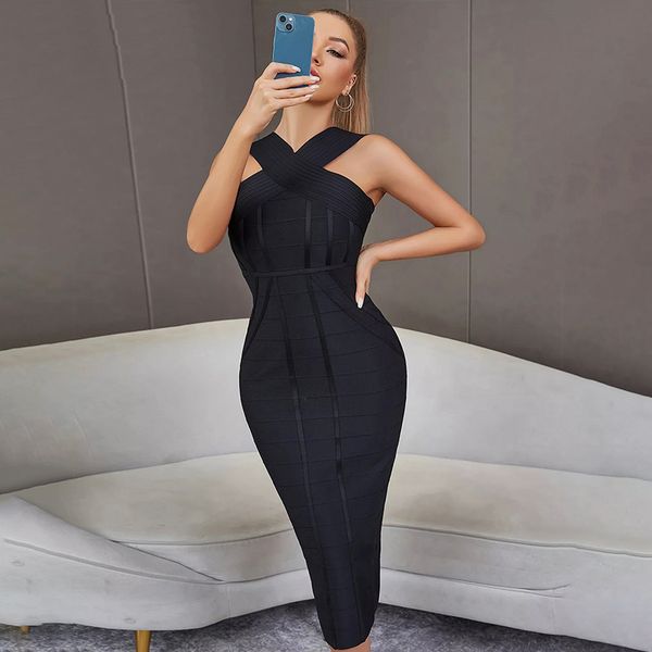 

classic women lady black sexy bandage dress body slim bodycon fashion design style party dresses HL5119