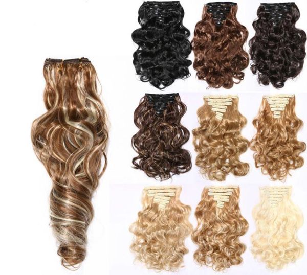 

20quot long wavy synthetic clip in hair extensions for women hairpieces fake hair high temperature fiber2694223, Black;brown