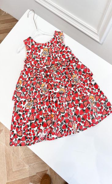 

baby girls dress summer kids girl party printed strawberry dresses sweet children clothes5831680, Red;yellow