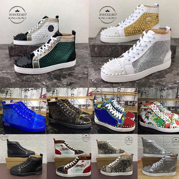 

2022 Men Women Casual Shoes Sneakers Studded Spikes Shoes Fashion Platform Insider Sneaker Black White Silver Leather High Boots Size 34-48, 308