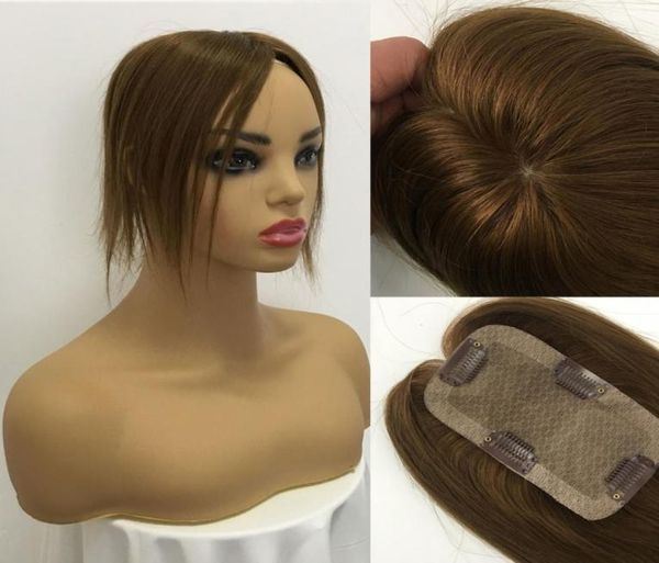 

toupee hairpiece for women brazilian virgin hair straight human hair 25x5inch silk base clip in human hair extension brown color6249070, Black