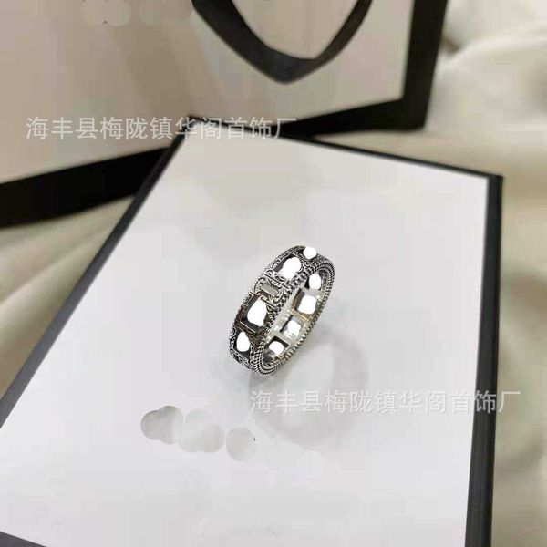 

double couple hollow out fashion thai silver ring ins light luxury cold style