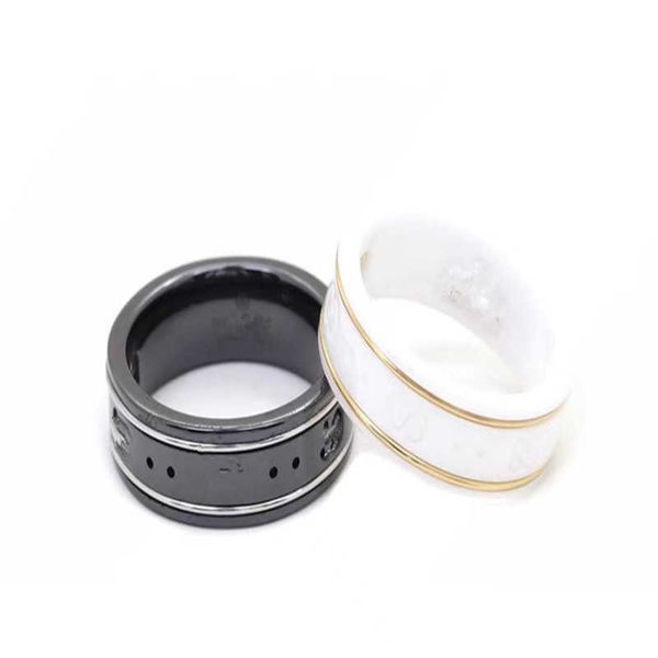 

double ceramic black and white dual color cool wind red simple couple ring, Silver