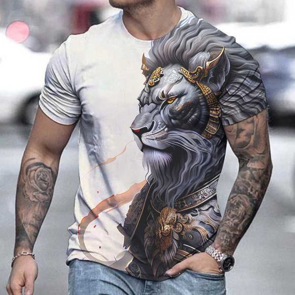 

men's new spring/summer lion print short sleeve t-shirt street trend men's t-shirt, White;black