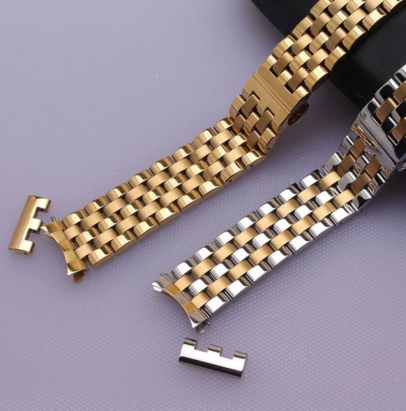 

gold watchband silver and gold color watch accessories for brand fashion wristwatch men curved ends and straight end watch bracele7859902, Black;brown