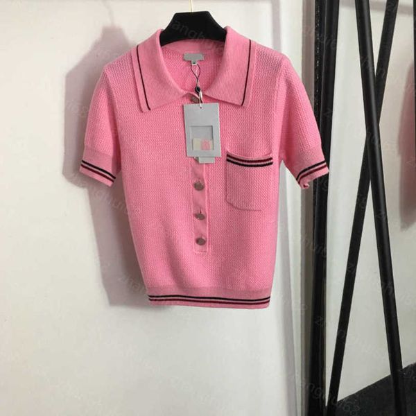 

23ss womens knits womens designer clothing striped single pocket polo neck short-sleeved sweater womens clothes a1, White